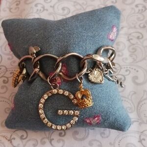 Guess Crystal Gold Crown and Heart Charm Bracelet